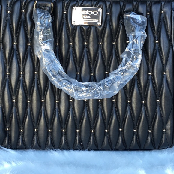 🌹👜💎bebe Diamanda Tote Black Quilted Mini Studs - Picture 2 of 8